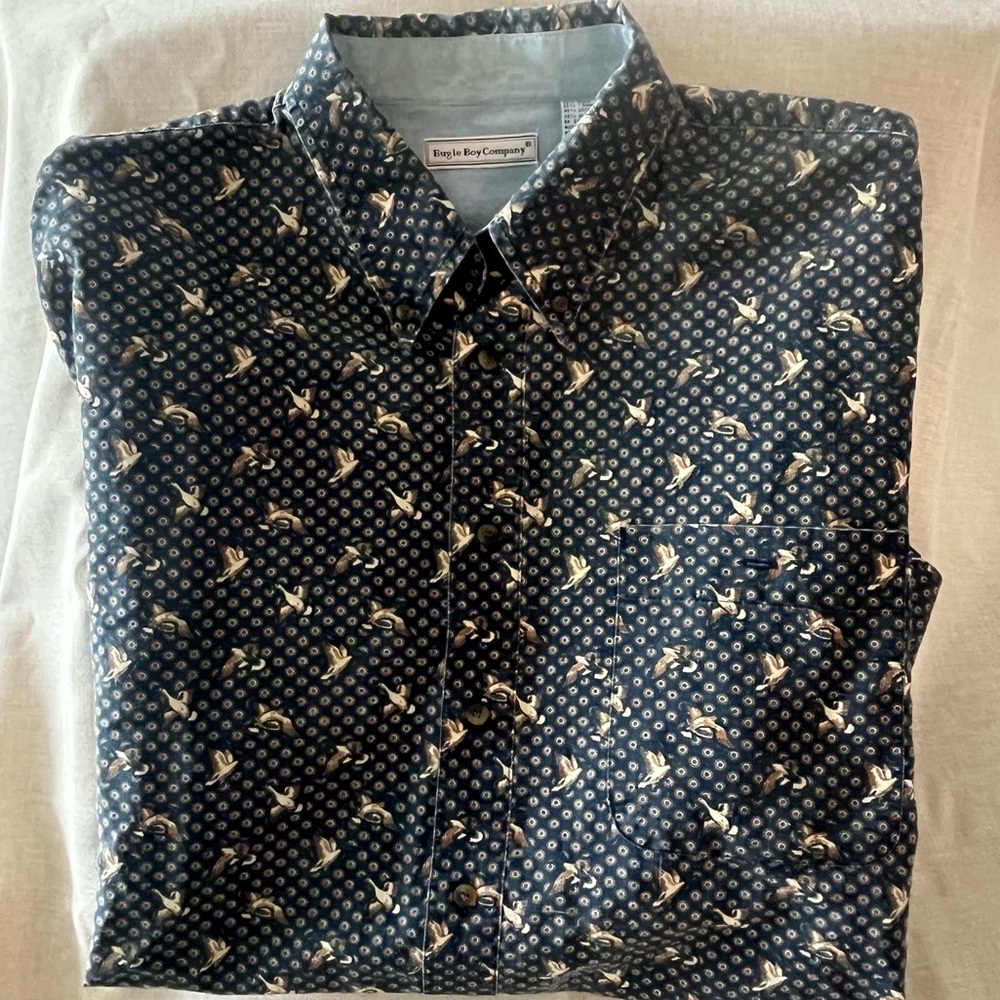 Bugle Boy Vintage 90's Men's Goose Patterned Button Down Shirt SZ: XL
